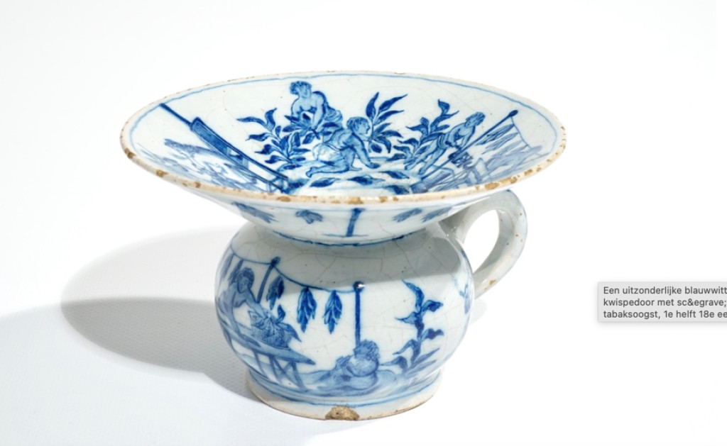 A rare Amsterdam decorated Chinese export porcelain plantation spittoon