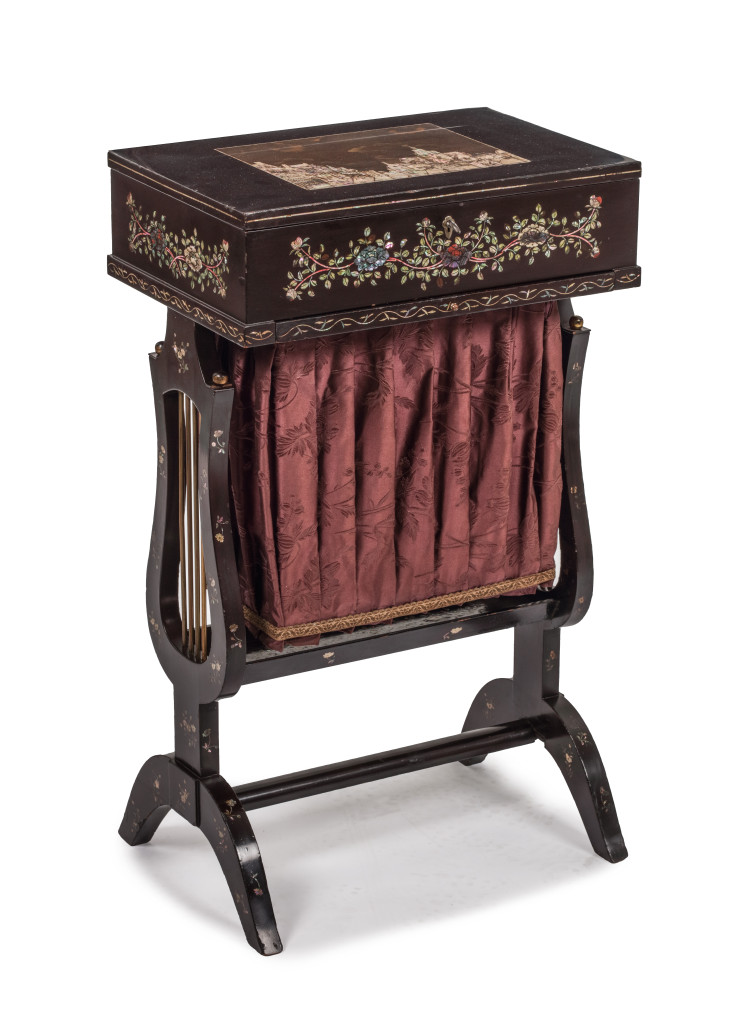 Japanese export laquer sewing table after a European Biedermeier example