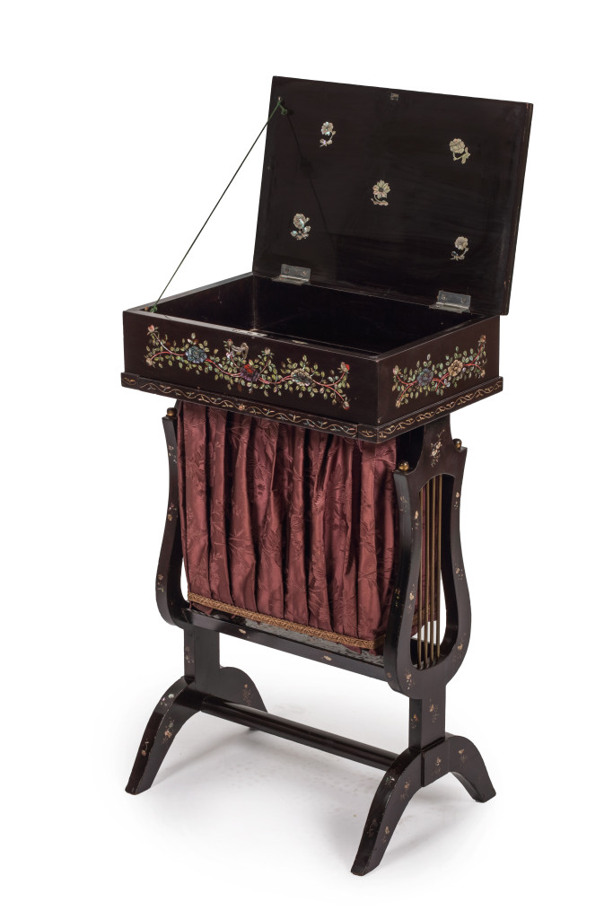 Japanese export laquer sewing table after a European Biedermeier example