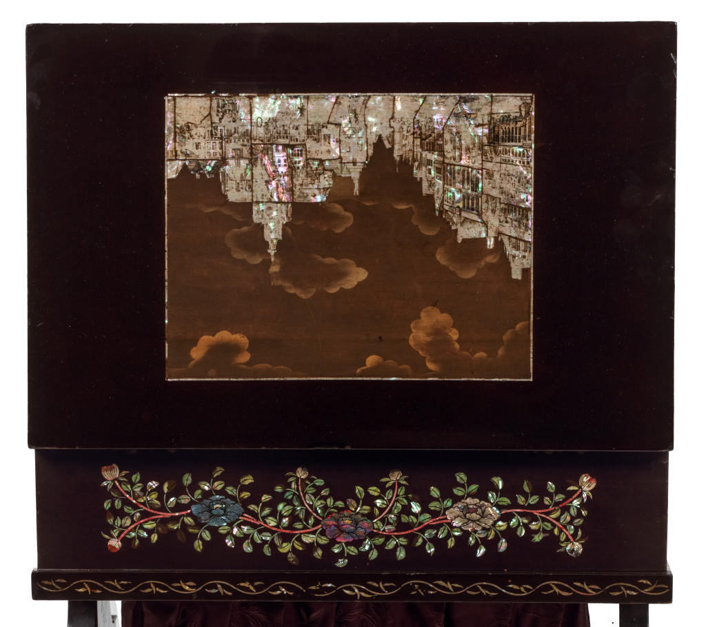 Japanese export laquer sewing table after a European Biedermeier example