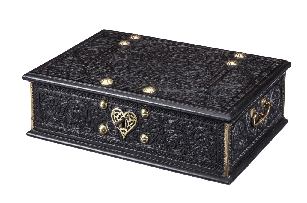 A fine ebony Dutch-colonial document box with brass mounts