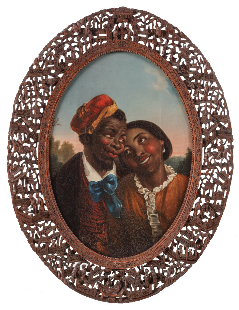A portrait of a couple in love by studio of Youqua (act. 1840-1870)