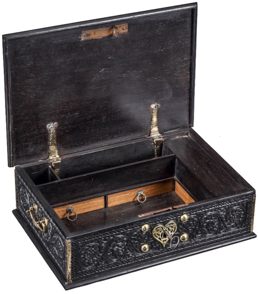 A fine ebony Dutch-colonial document box with brass mounts