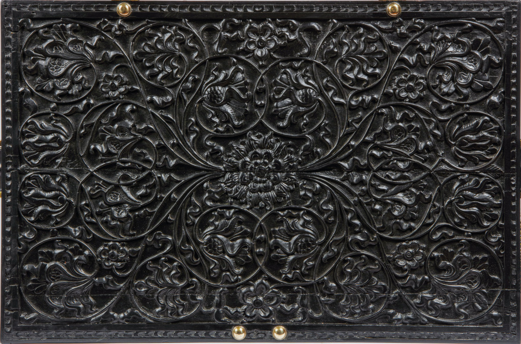 A fine high-relief carved ebony document box                 