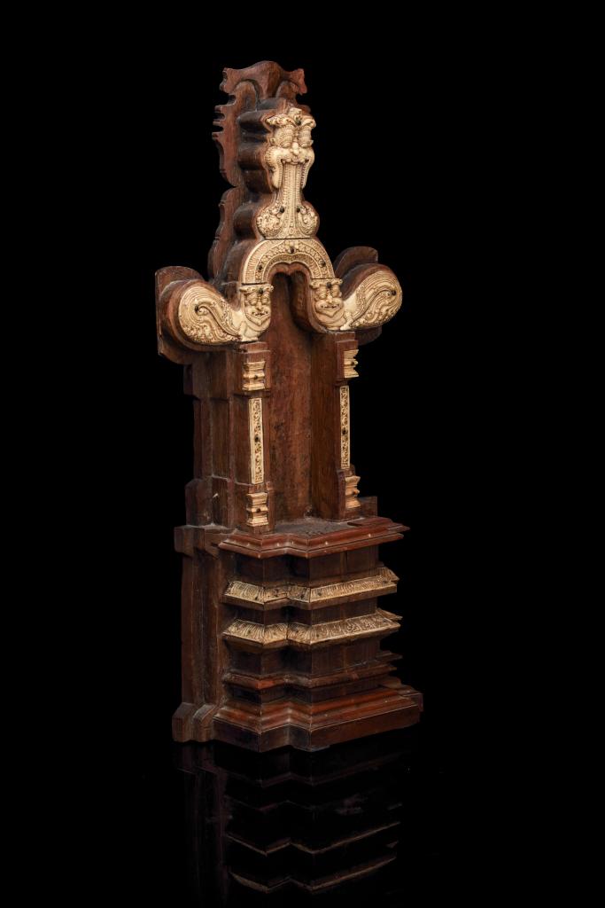 A Sinhalese hardwood and carved ivory home altar or shrine