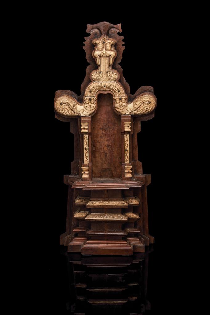 A Sinhalese hardwood and carved ivory home altar or shrine