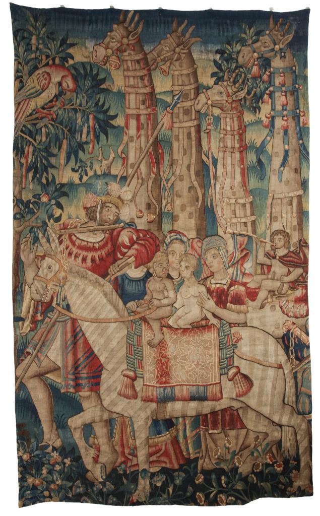 A Tournai tapestry fragment depicting the ‘Caravanne of Giraffes’ from the series the ‘History of Portugal and India