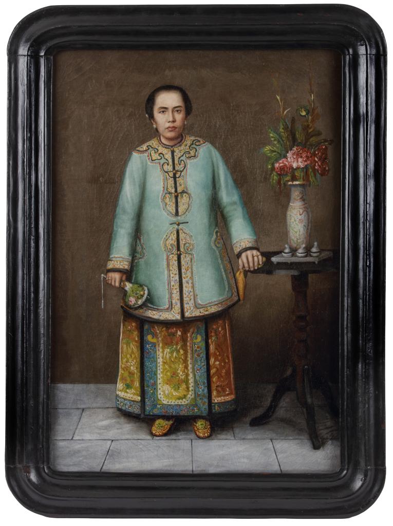 Three portraits of members of the Peranakan Chinese Cabang Atas batik merchant family Tjan (Tan)