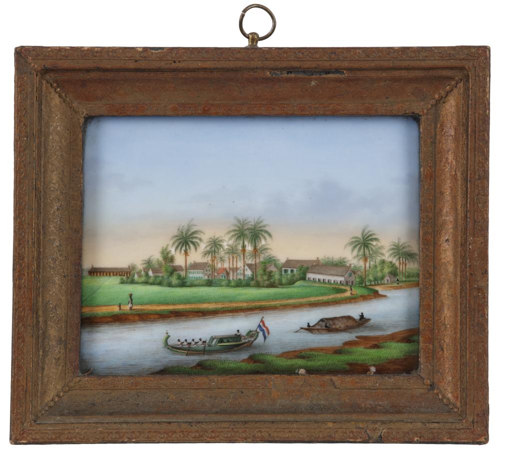 A porcelain plaque with a depiction of plantation 'Badenstein' in Surinam