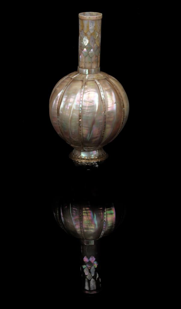 A large Indo-Portuguese Gujarat mother-of-pearl bottle