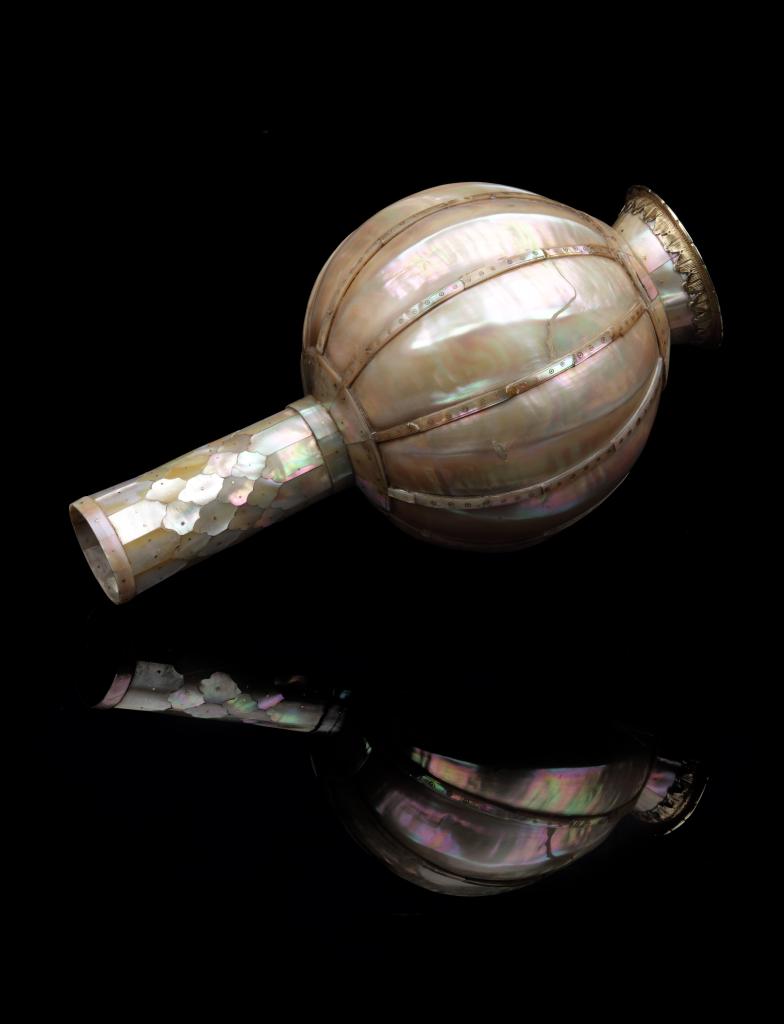 A large Indo-Portuguese Gujarat mother-of-pearl bottle