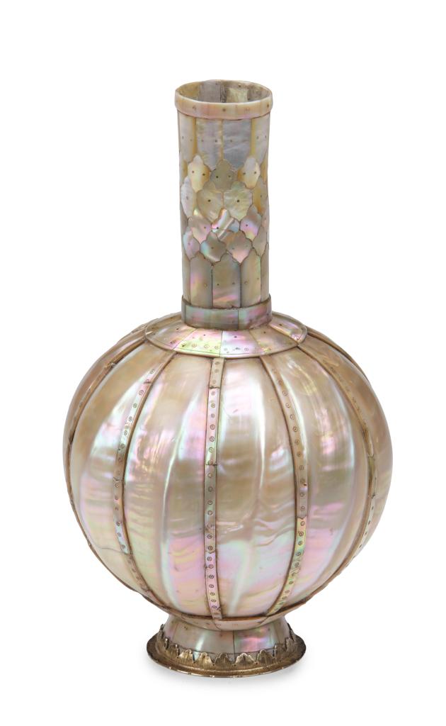 A large Indo-Portuguese Gujarat mother-of-pearl bottle