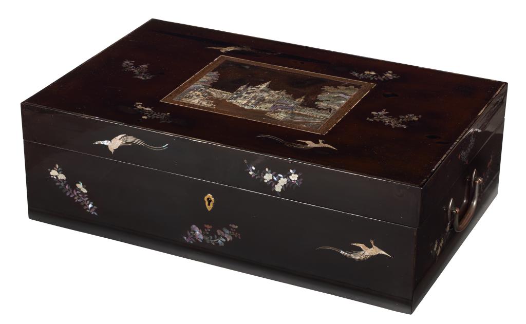A pair of Japanese export lacquer document boxes with views of Slot Zuylen and the village Zuylen