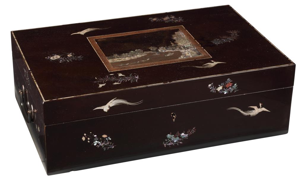 A pair of Japanese export lacquer document boxes with views of Slot Zuylen and the village Zuylen