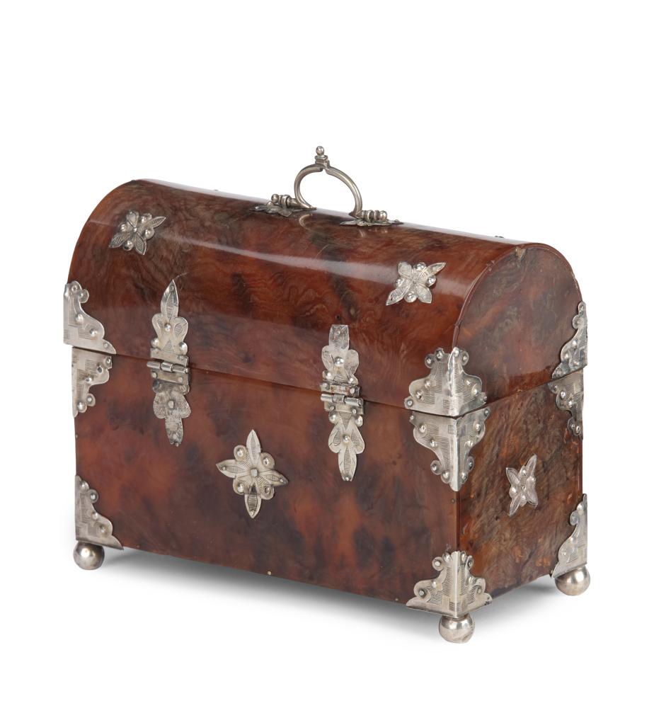 A Spanish-colonial tortoiseshell casket with silver mounts