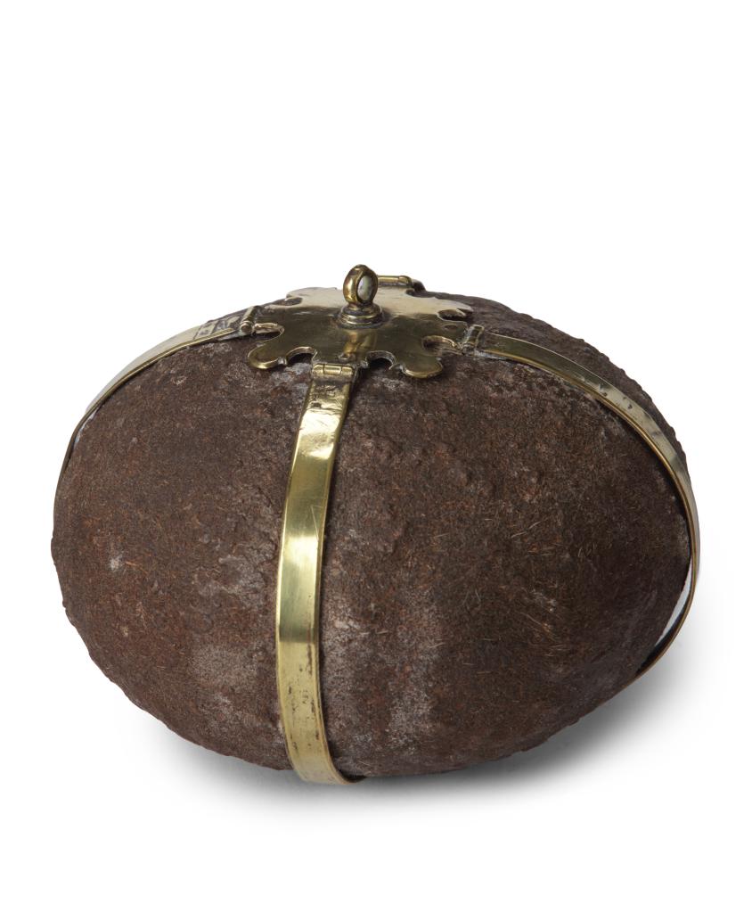 An Indian brass-mounted bezoar stone