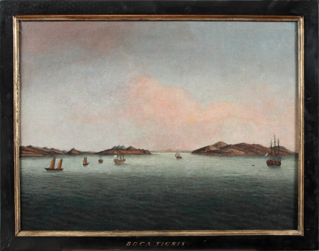 A pair of Chinese export oil-paintings depicting Macoa and Boca Tigris