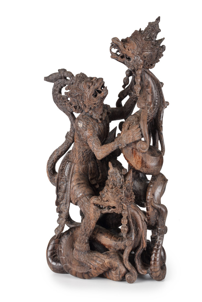 A fine Balinese Suarwood (Albizia saman) sculpture depicting a scene from the Ramayana