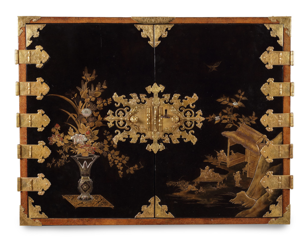 A fine Japanese lacquer cabinet with gilt-copper mounts for the European market