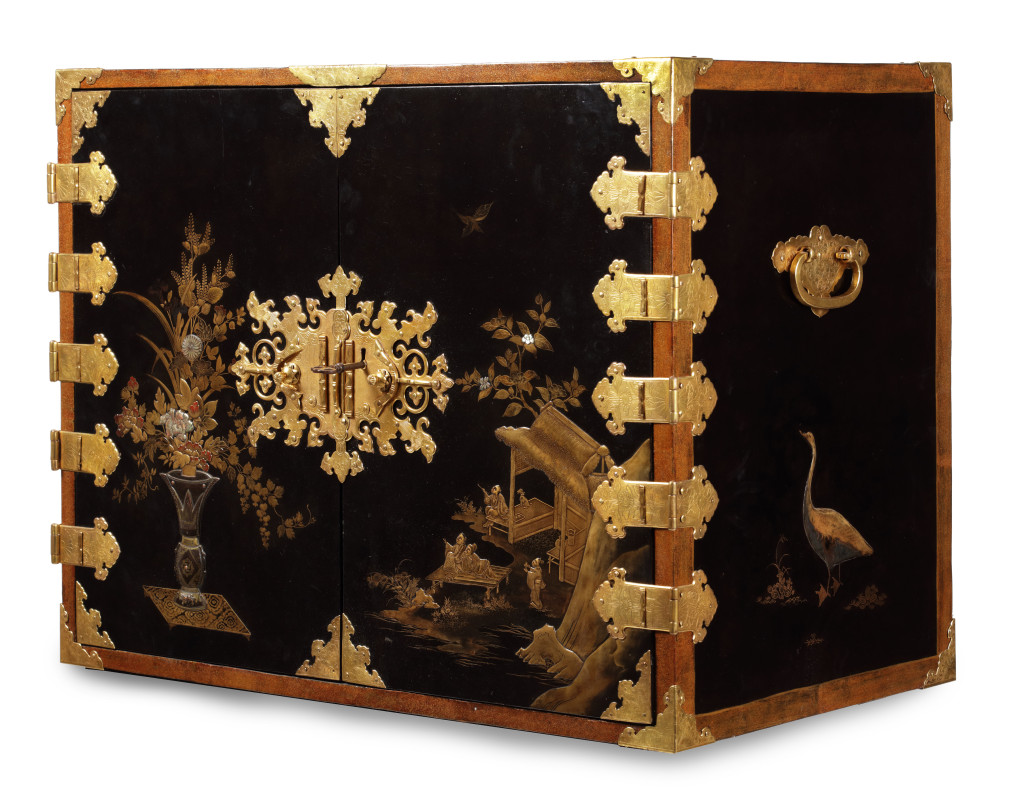 A fine Japanese lacquer cabinet with gilt-copper mounts for the European market