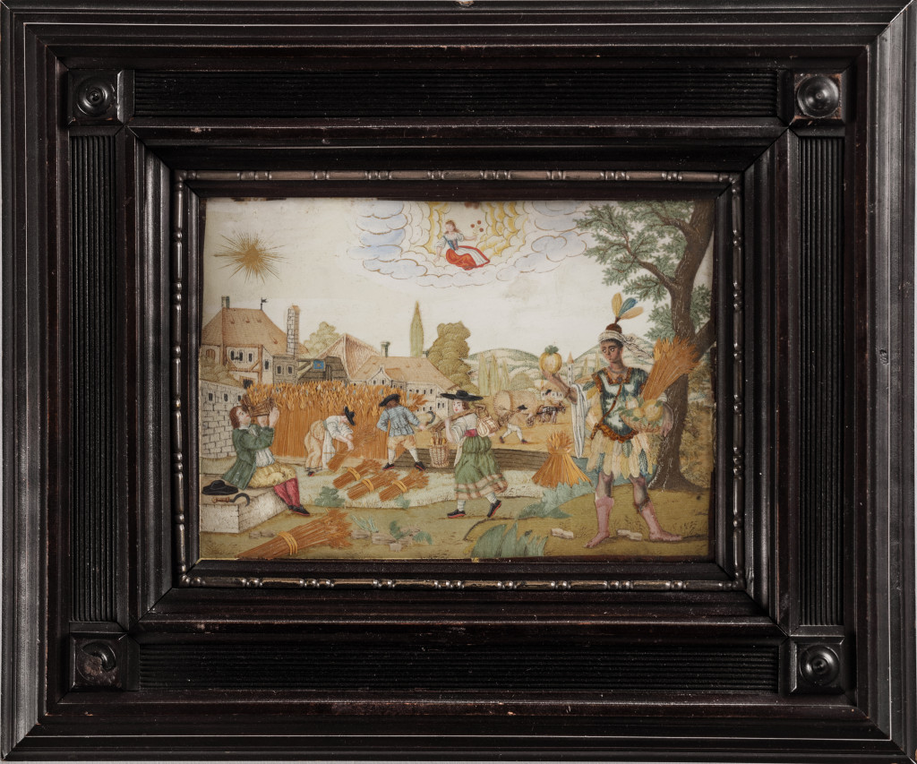 Two exceptional folk-art pictures (of a series of twelve), depicting signs of the Zodiac