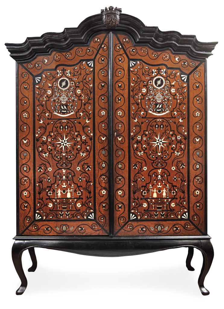 The highly important and unique ebony and pen-engraved marriage cabinet of governor-general Diederik Durven (1676-1740) of the former Dutch East-Indies
