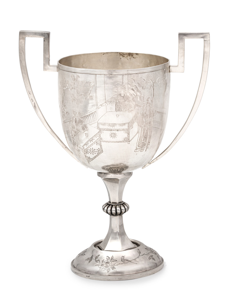 An important Chinese silver goblet with engravings, presented to the Dutch legation in Beijing by Zhang Xun (1884-1916), General to the last Manchu Emperor