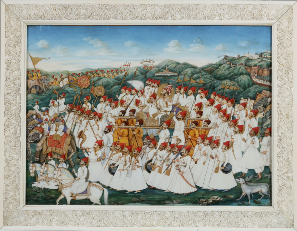 An important and rare large Indian 'company style' painting on ivory depicting a parade