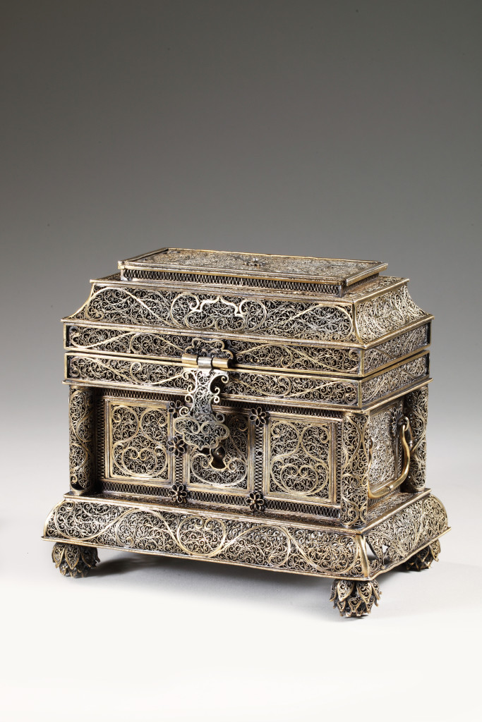 A highly refined Indian partly-gilt silver filigree casket, possibly a reliquary box