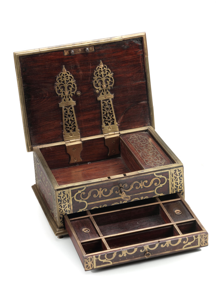 An Indian rosewood and ebony brass mounted box for the Islamic market