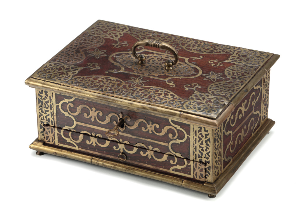 An Indian rosewood and ebony brass mounted box for the Islamic market