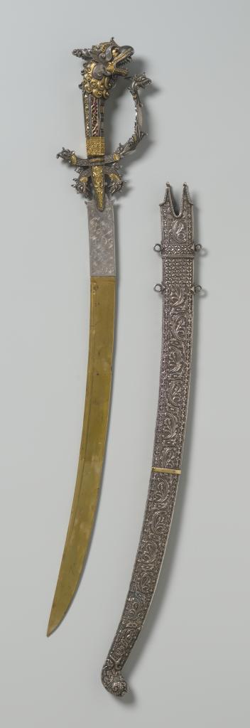 A superb Singhalese ruby-set gold,parcel-gilt silver and silver kasthane