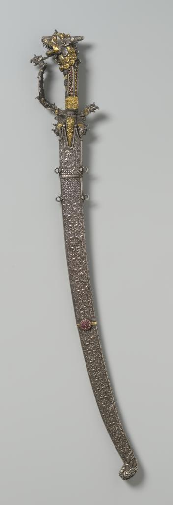 A superb Singhalese ruby-set gold,parcel-gilt silver and silver kasthane