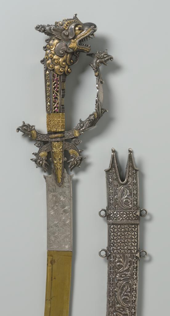 A superb Singhalese ruby-set gold,parcel-gilt silver and silver kasthane
